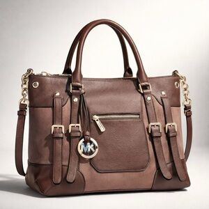 Michael Kors Brown Jet Set Bag/tote. Genuine leather with gold tone chain